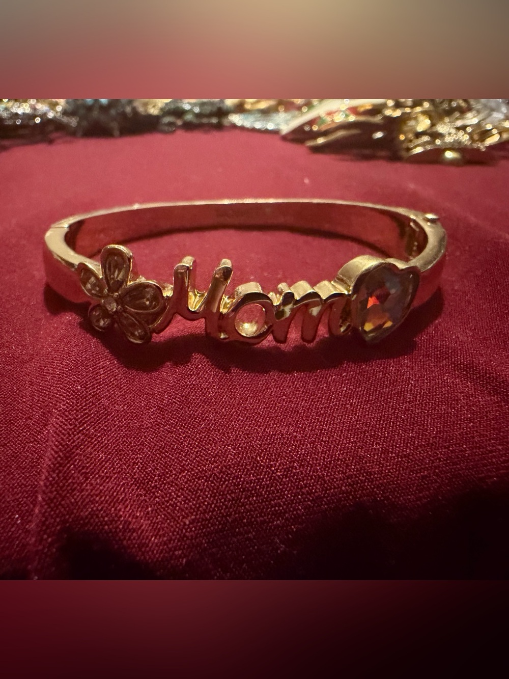 Monet Gold-Tone "Mom" Script Bracelet with Flower and Heart Accent